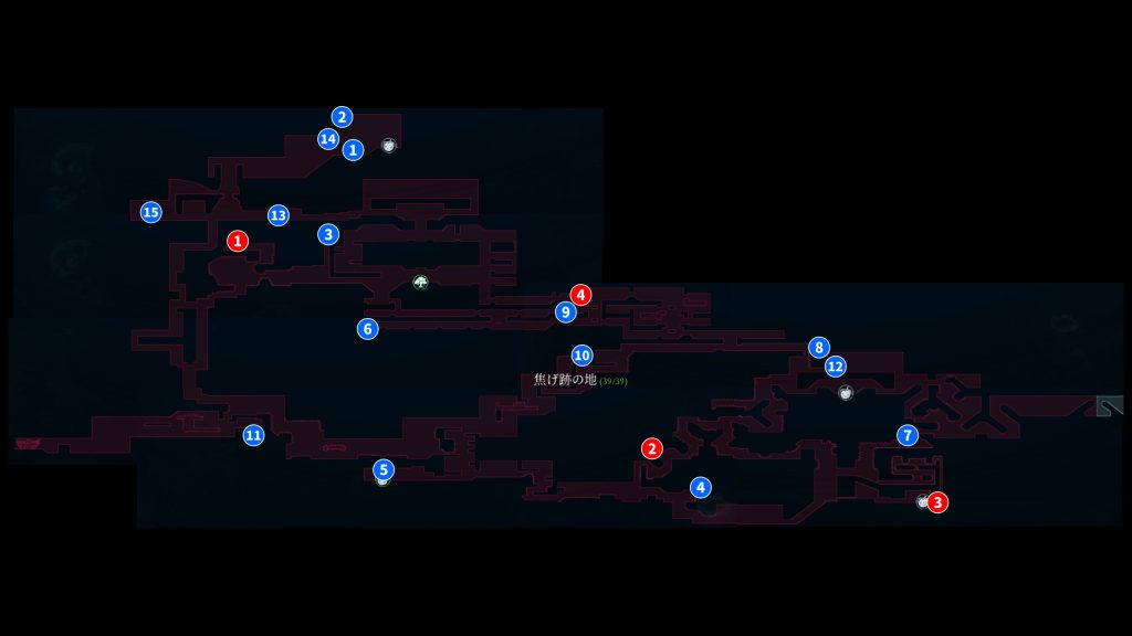 アフターイメージの焦げ跡の地の取得アイテムのマップ画像