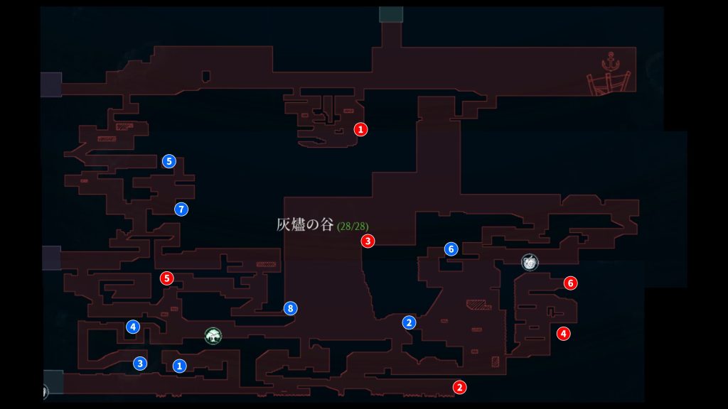 アフターイメージの灰燼の谷の取得アイテムのマップ画像