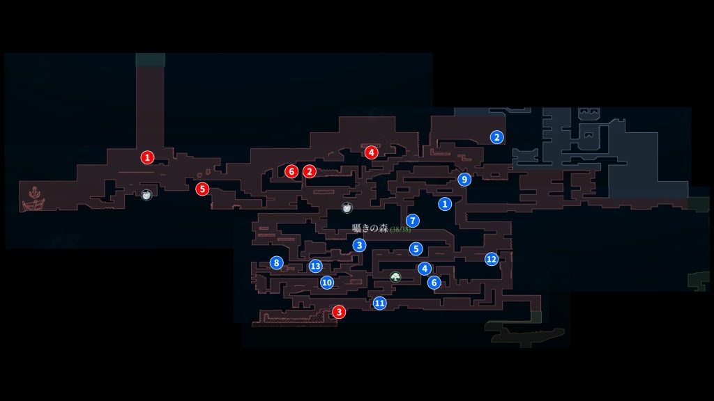 アフターイメージの囁きの森の取得アイテムのマップ画像